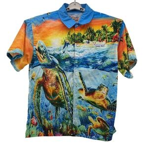 Tortugas Beach Club Cozumel Mexico Hawaiian Shirt Mens XXL Tropical Sea Turtle